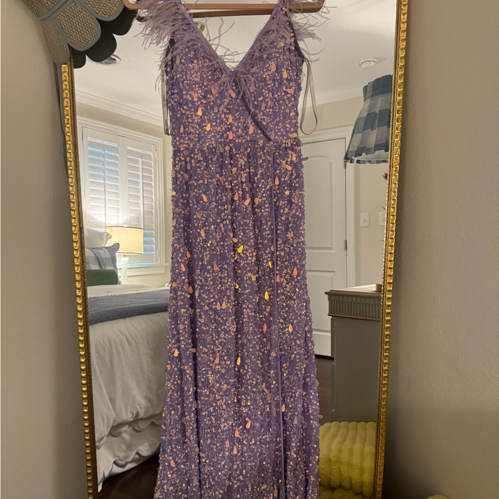 Sherri Hill Lavender Sequin Maxi Dress (Added Feathers)
